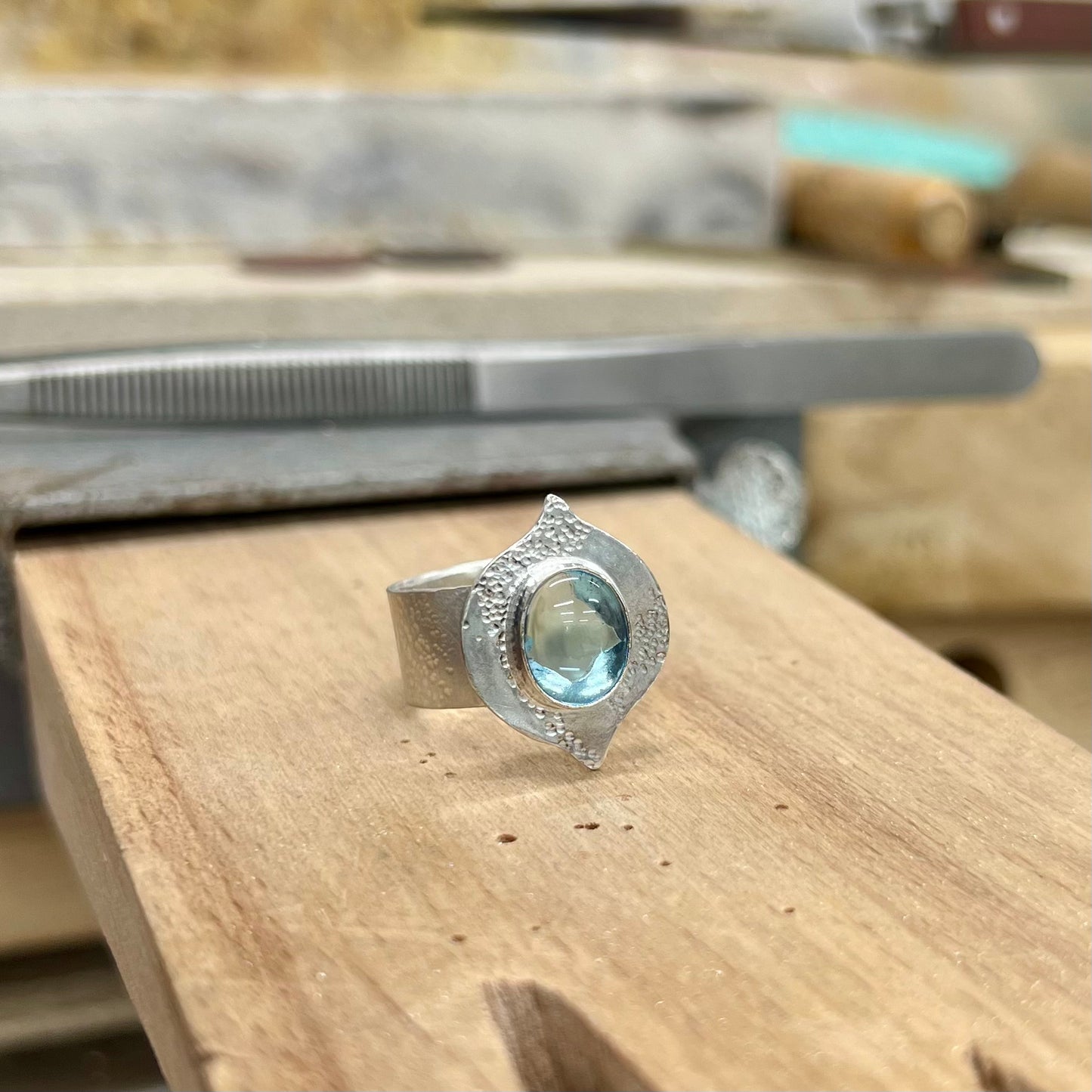 Drop sky blue topaz ring