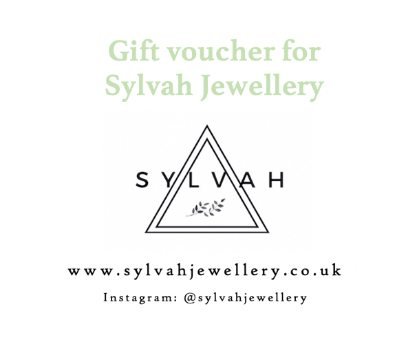 An image saying "gift voucher for sylvah jewellery" and sylvah jewellery's contact details.