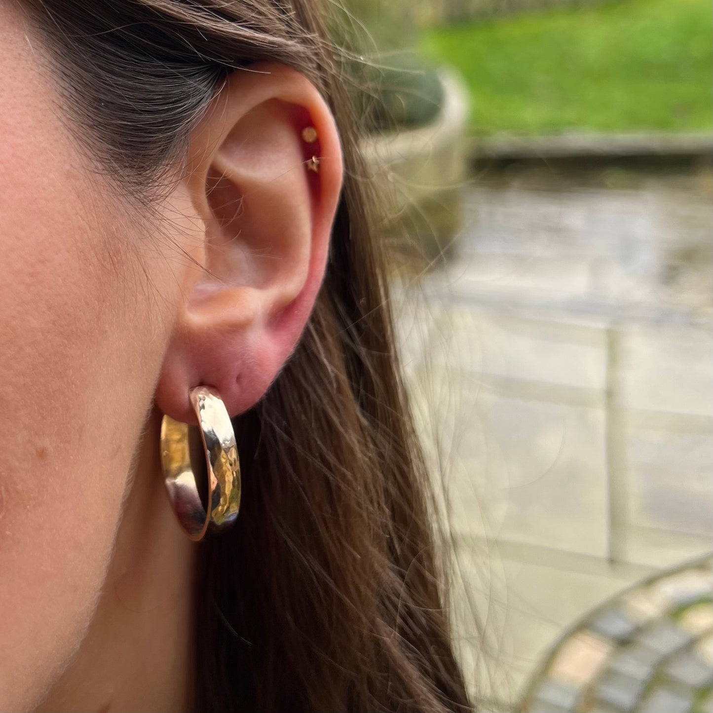 Chunky gold hammered hoops